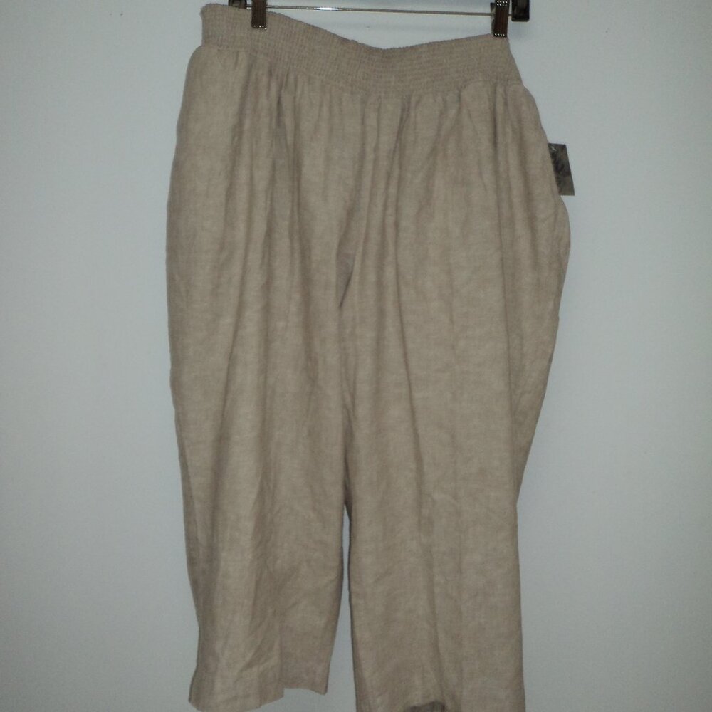 New Catherine's Women's Plus 2X 22/24W Capri Pant Beige Elastic Pockets Linen